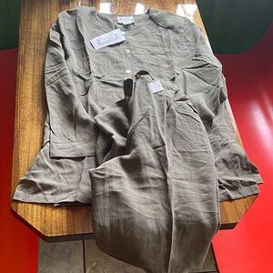 SilkLand Olive Green 100% silk Pant Suit